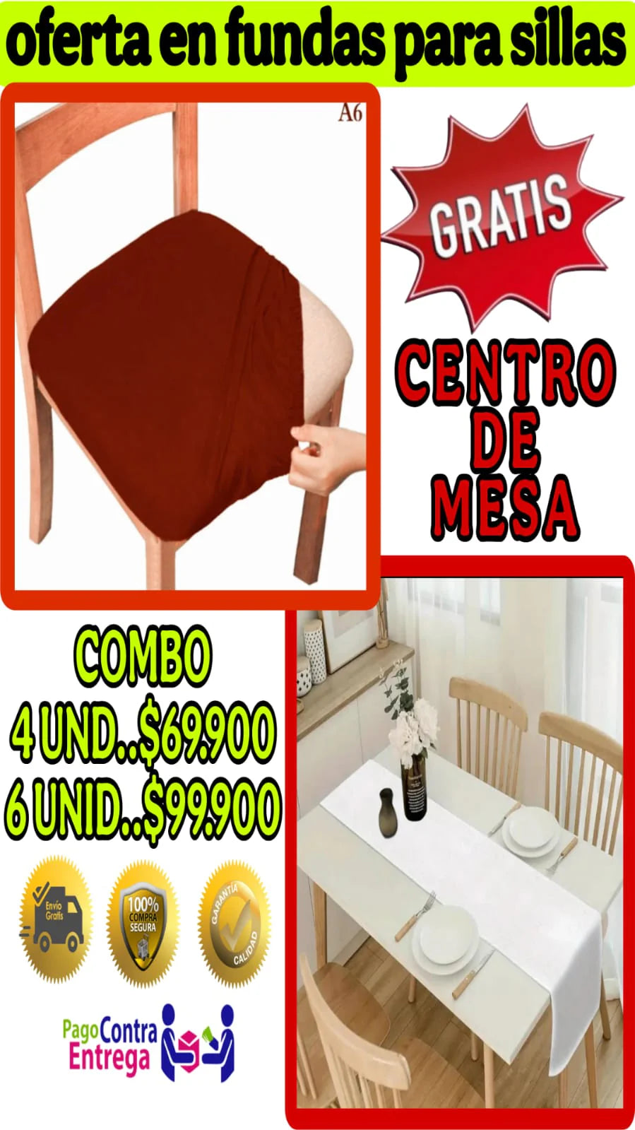 OFERTA EN FUNDAS PARA SILLAS DE COMEDOR SIN ESPALDAR 5/5 GRATIS MANTEL ⭐️⭐️⭐️⭐️⭐️