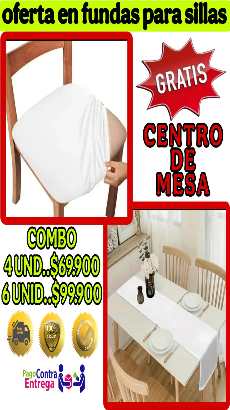OFERTA EN FUNDAS PARA SILLAS DE COMEDOR SIN ESPALDAR 5/5 GRATIS MANTEL ⭐️⭐️⭐️⭐️⭐️