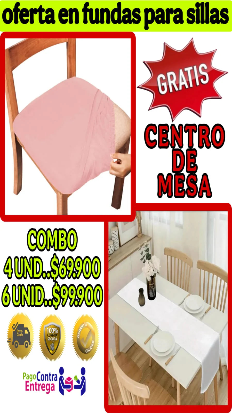 OFERTA EN FUNDAS PARA SILLAS DE COMEDOR SIN ESPALDAR 5/5 GRATIS MANTEL ⭐️⭐️⭐️⭐️⭐️