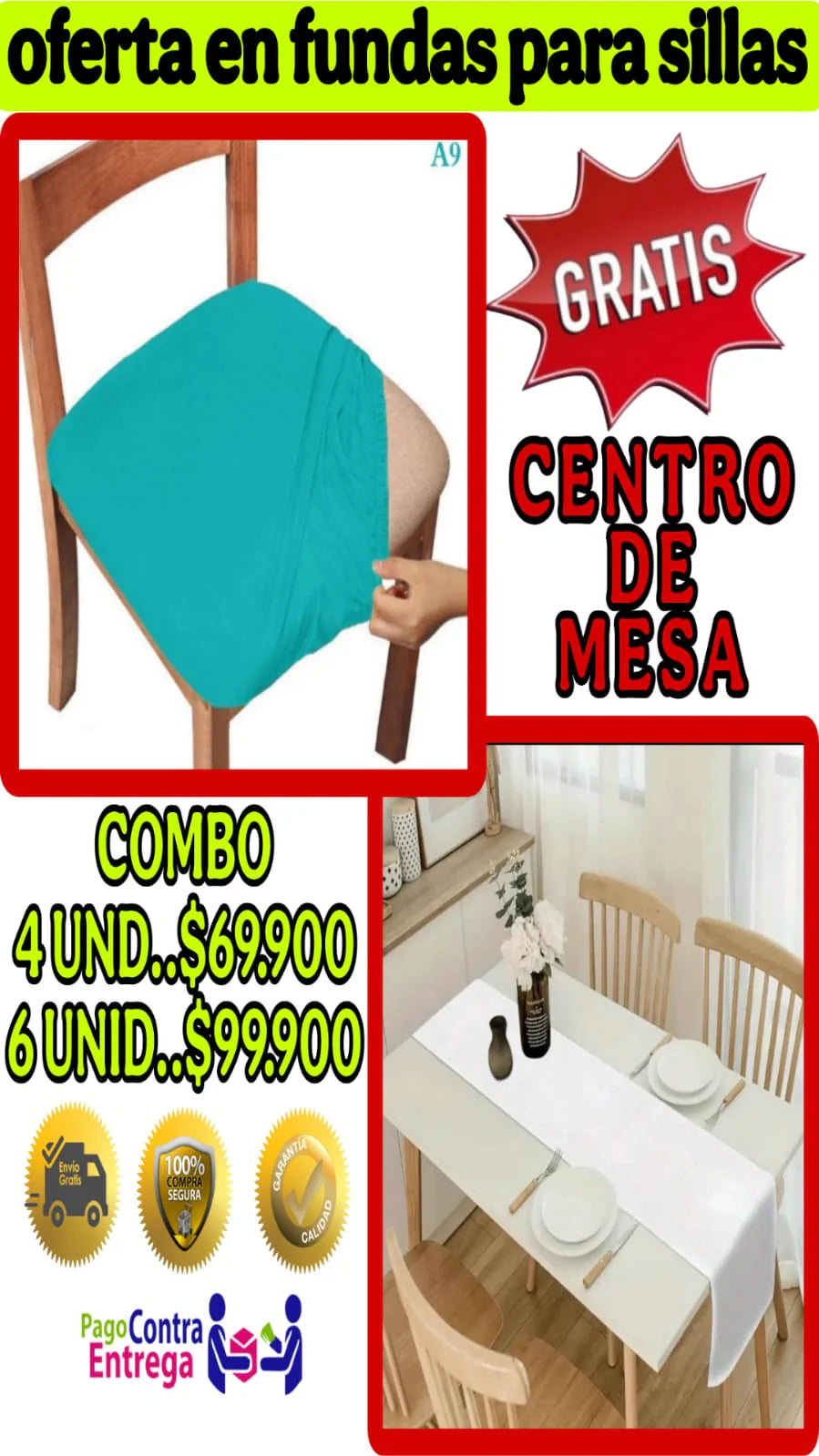 OFERTA EN FUNDAS PARA SILLAS DE COMEDOR SIN ESPALDAR 5/5 GRATIS MANTEL ⭐️⭐️⭐️⭐️⭐️