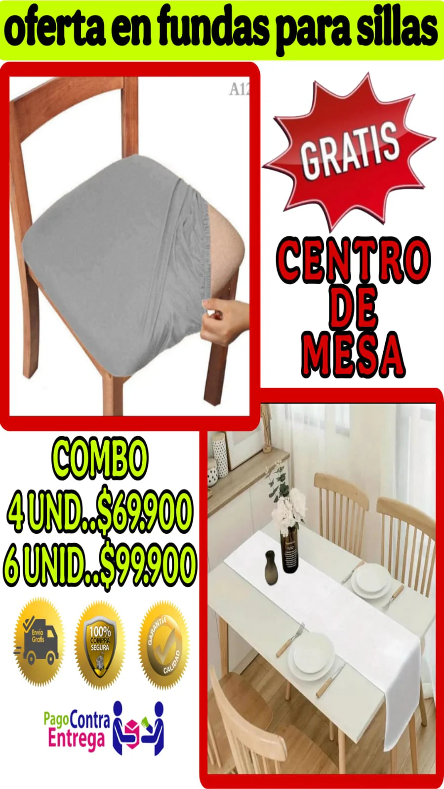 OFERTA EN FUNDAS PARA SILLAS DE COMEDOR SIN ESPALDAR 5/5 GRATIS MANTEL ⭐️⭐️⭐️⭐️⭐️