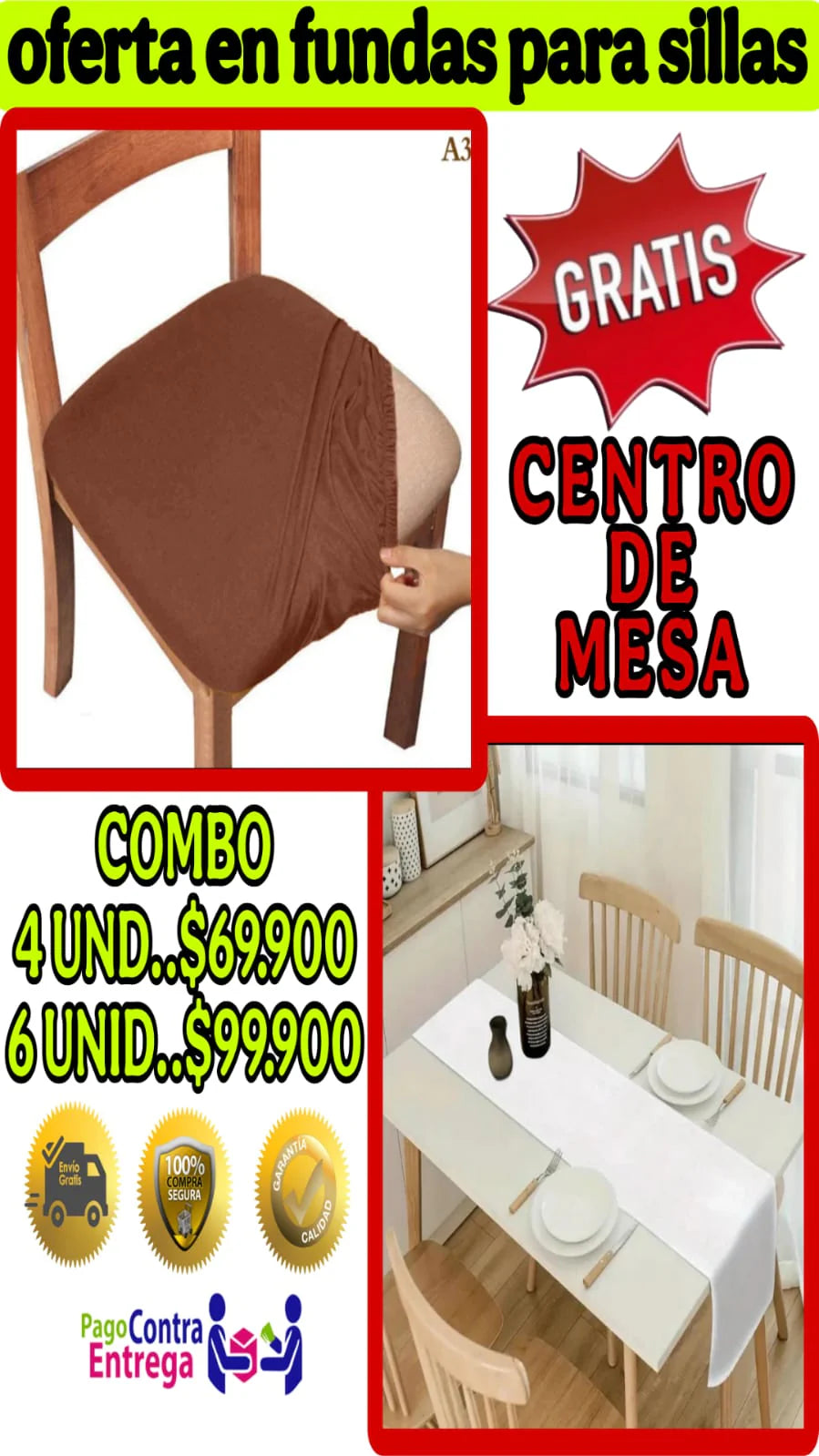 OFERTA EN FUNDAS PARA SILLAS DE COMEDOR SIN ESPALDAR 5/5 GRATIS MANTEL ⭐️⭐️⭐️⭐️⭐️