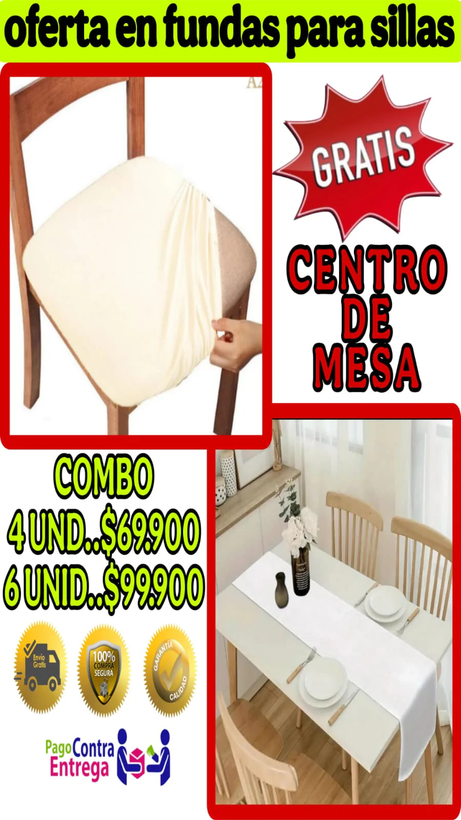 OFERTA EN FUNDAS PARA SILLAS DE COMEDOR SIN ESPALDAR 5/5 GRATIS MANTEL ⭐️⭐️⭐️⭐️⭐️