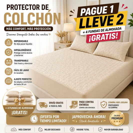 OF. Cubre Colchón 2x1 + 4 Fundas de almohada gratis