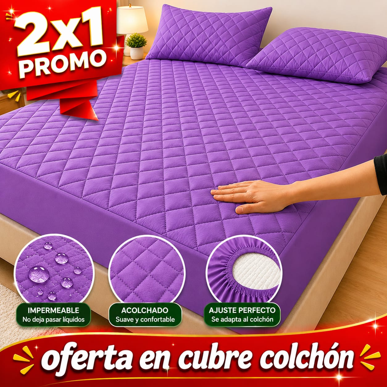 OF. Cubre Colchón 2x1 + 4 Fundas de almohada gratis