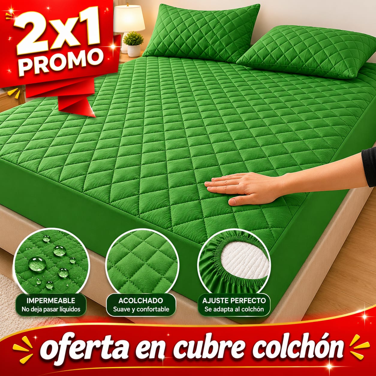 OF. Cubre Colchón 2x1 + 4 Fundas de almohada gratis