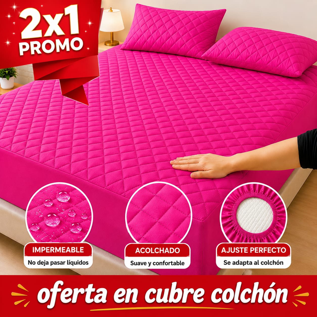 OF. Cubre Colchón 2x1 + 4 Fundas de almohada gratis