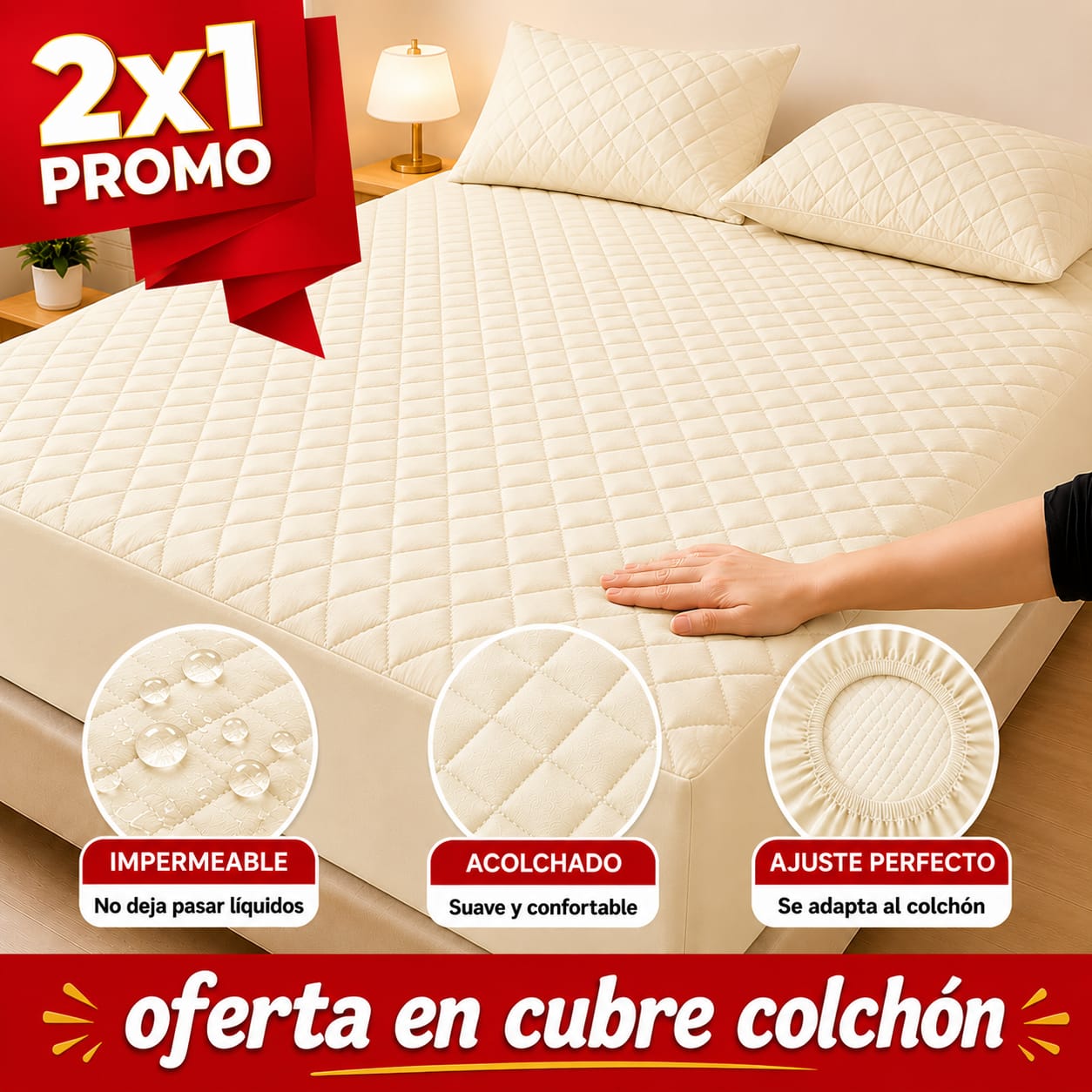 OF. Cubre Colchón 2x1 + 4 Fundas de almohada gratis
